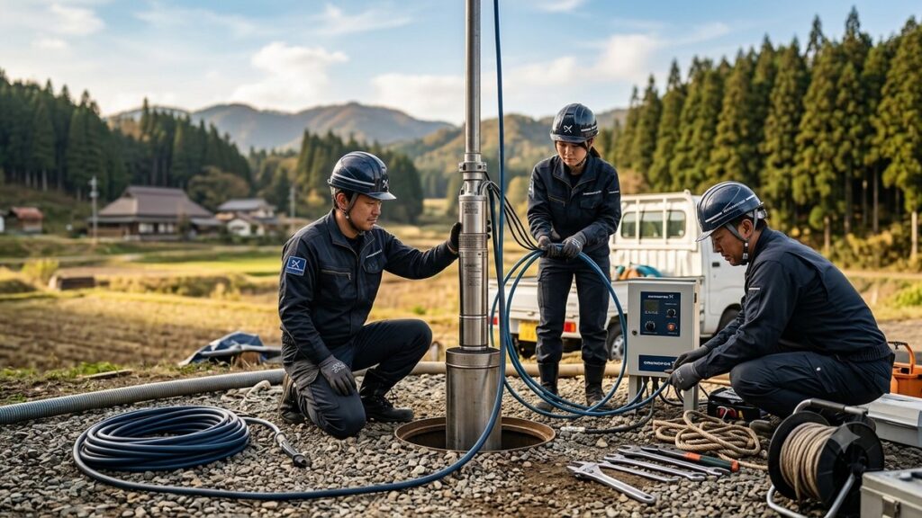 Профессиональный скважинный насос Grundfos в рабочем пространстве с мягким естественным освещением